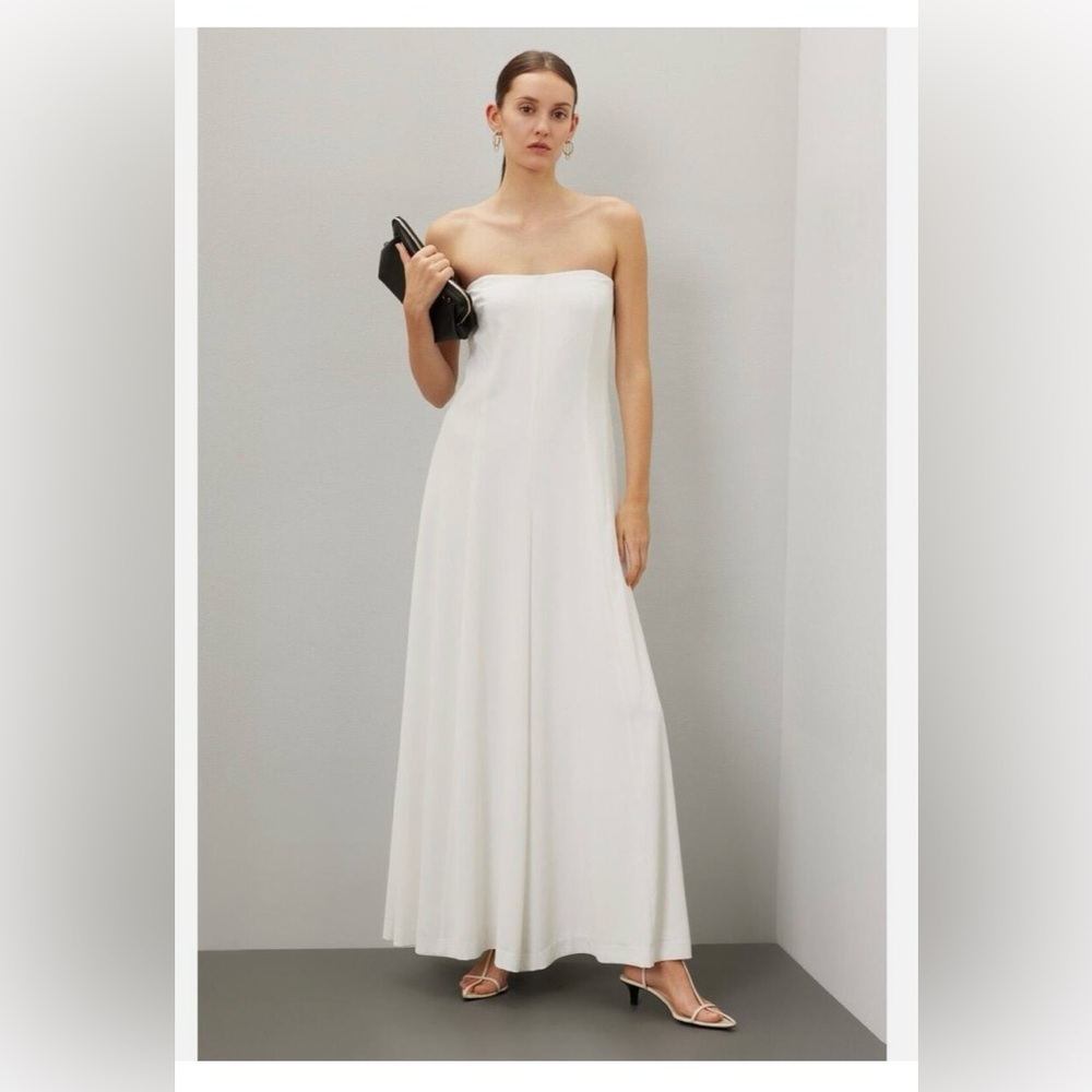 Rosetta Getty Sz 2-4 solid White Strapless Wide Leg Jumpsuit Bridal Wedding